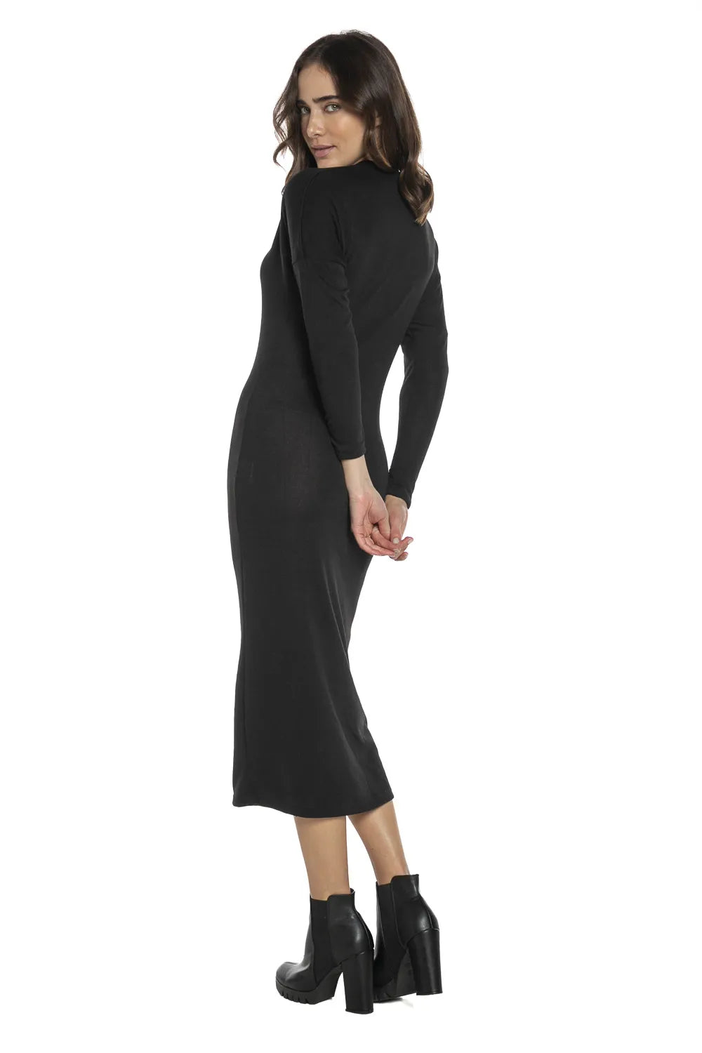 Vestido Midi Casual Liso Preto
