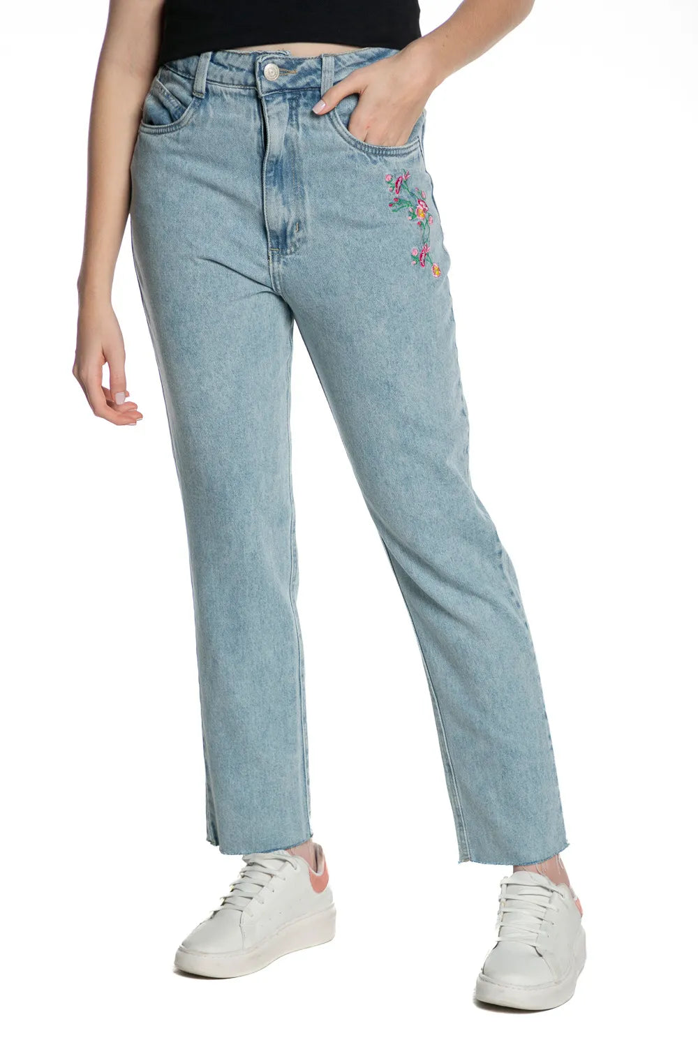 Calça Feminina Jeans Puído Jeans Claro