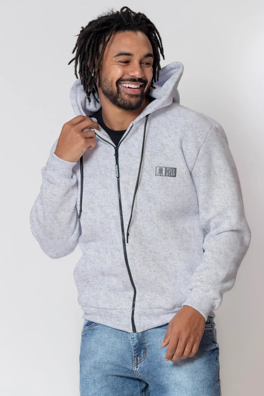 Blusa Moletom Masculina Com Zíper Mescla Claro