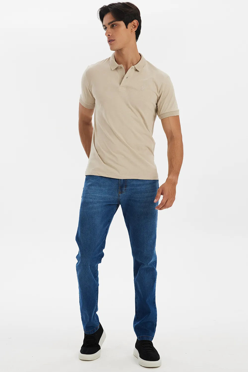 Polo Masculina Meia Malha Bege Médio