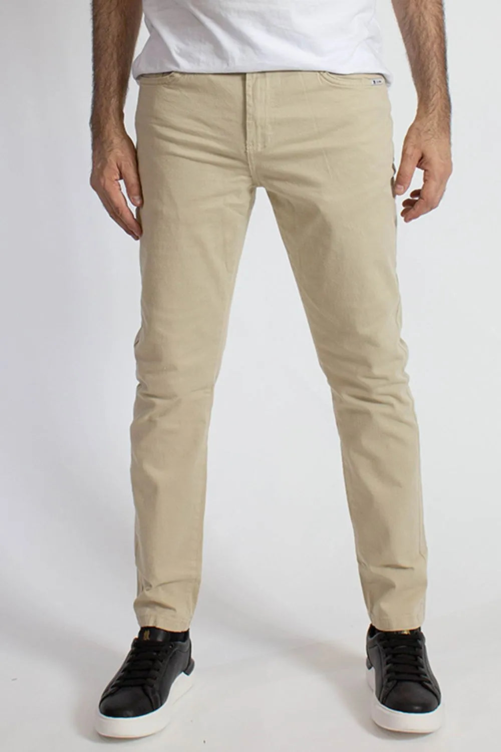 Calça Sarja Masculina Slim Básica Bege Médio