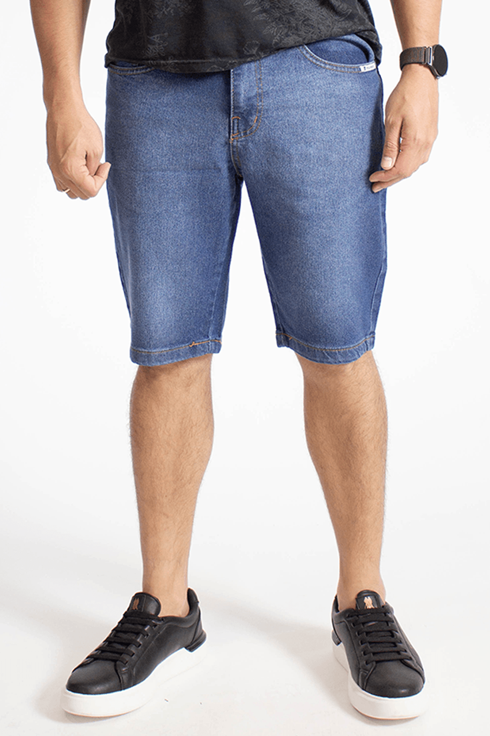 Bermuda Jeans Masculina Blue Básica Jeans Escuro
