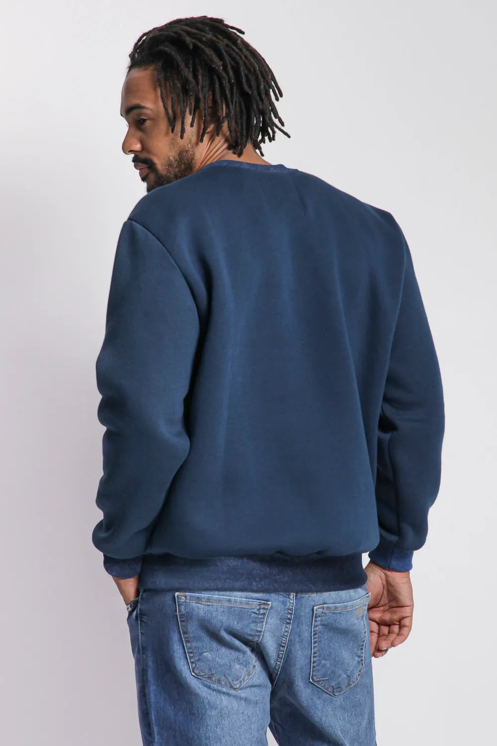 Blusa Moletom Masculina Gola Careca Azul Escuro