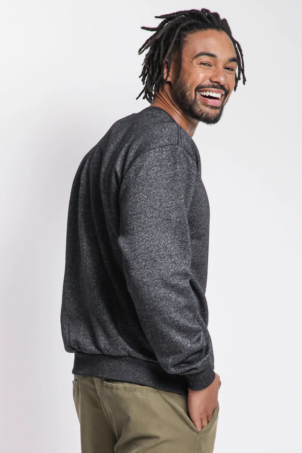 Blusa Moletom Masculina Gola Careca Preto Mescla