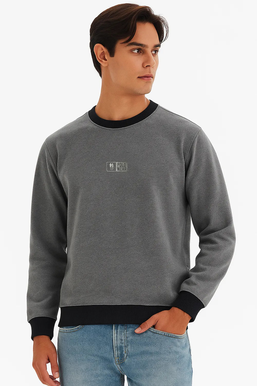 Blusa Moletom Masculina Gola Careca Cinza Médio