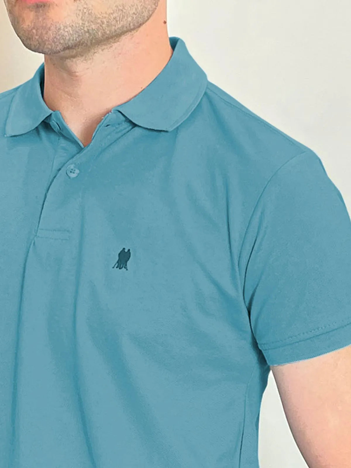 Polo Piquet Masculina Básica Manga Curta Azul Médio