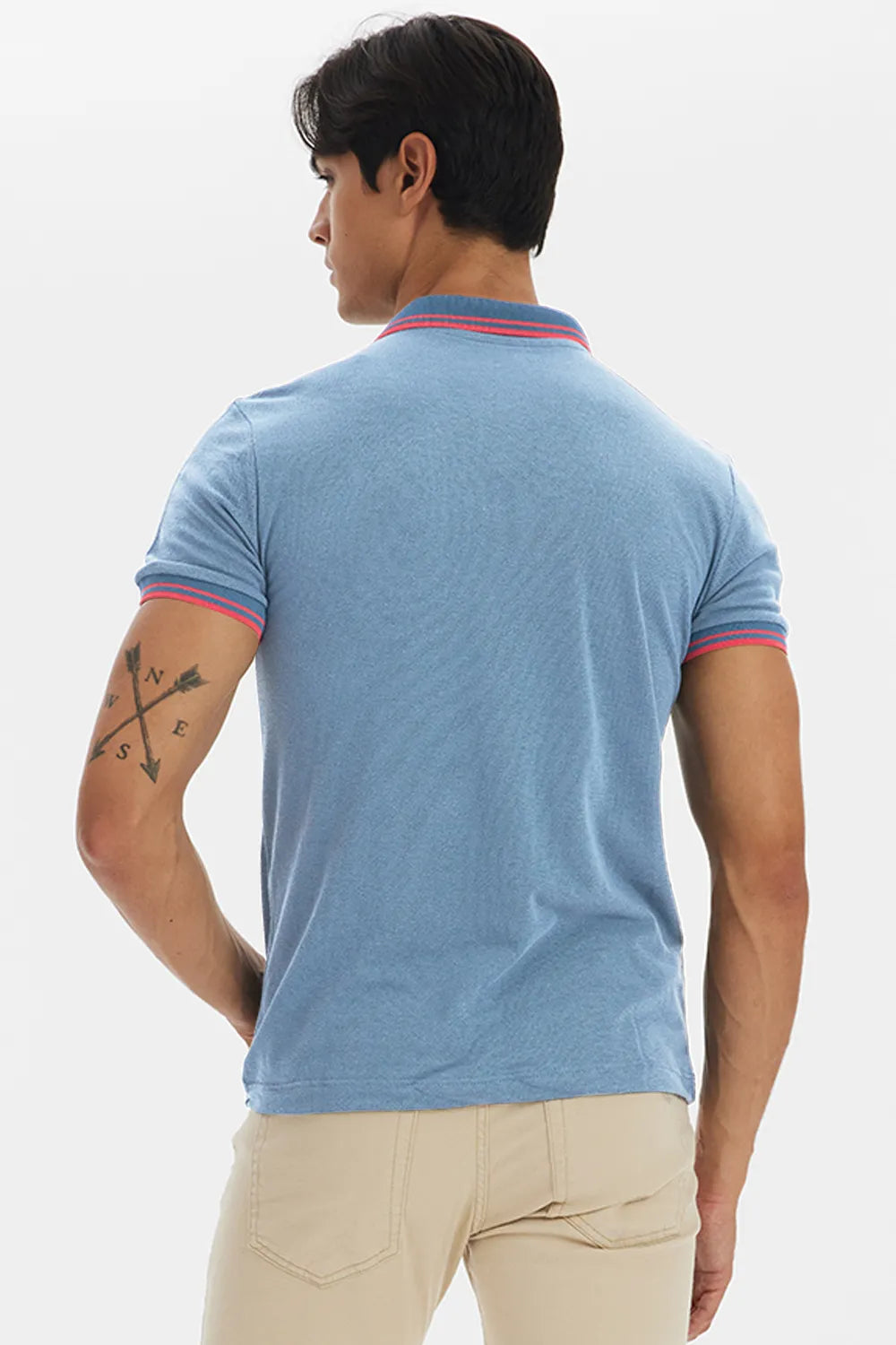 Polo Masculina Detalhe Filete Azul Médio
