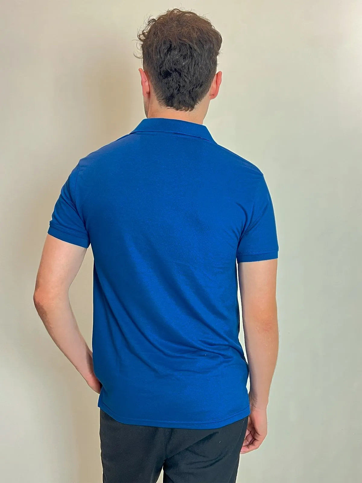 Polo Piquet Masculina Com Botão Azul