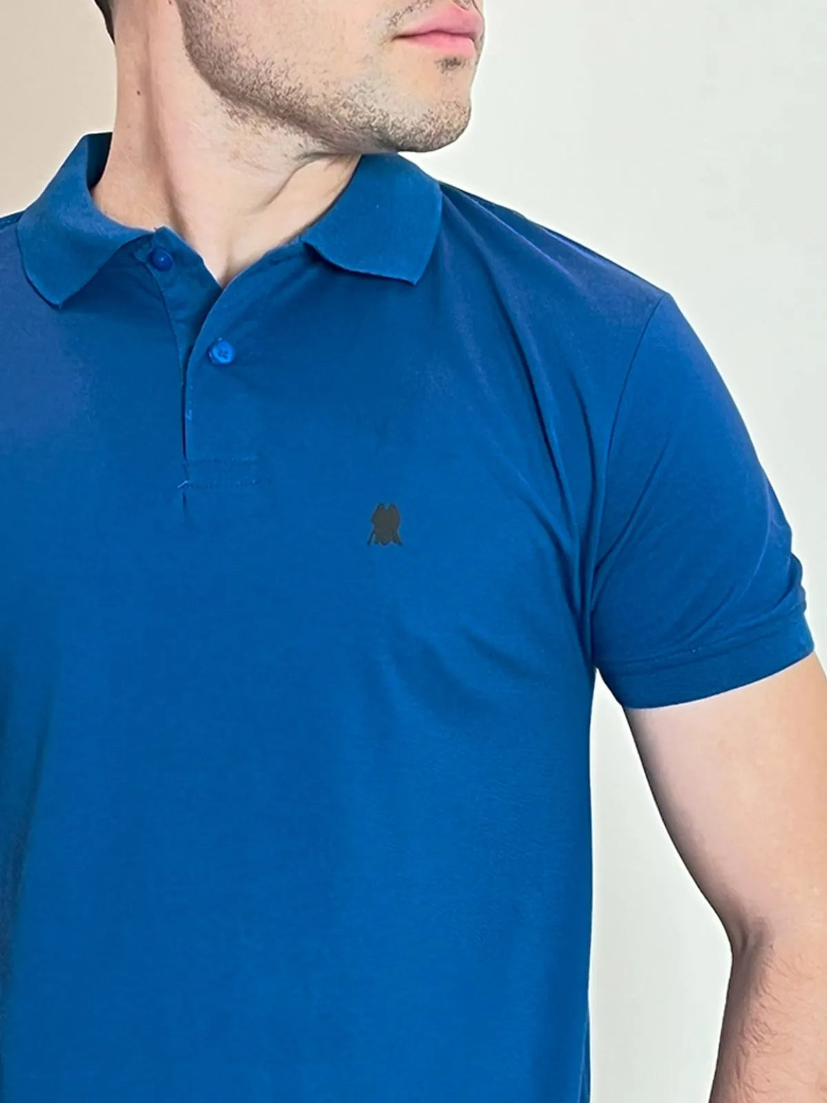 Polo Piquet Masculina Com Botão Azul