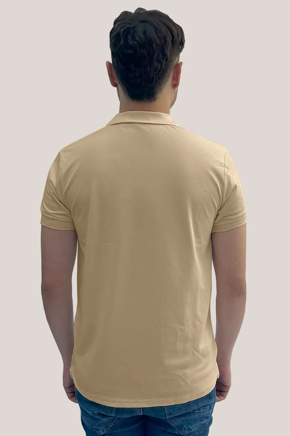 Polo Piquet Masculina Logo Silk Bege Medio