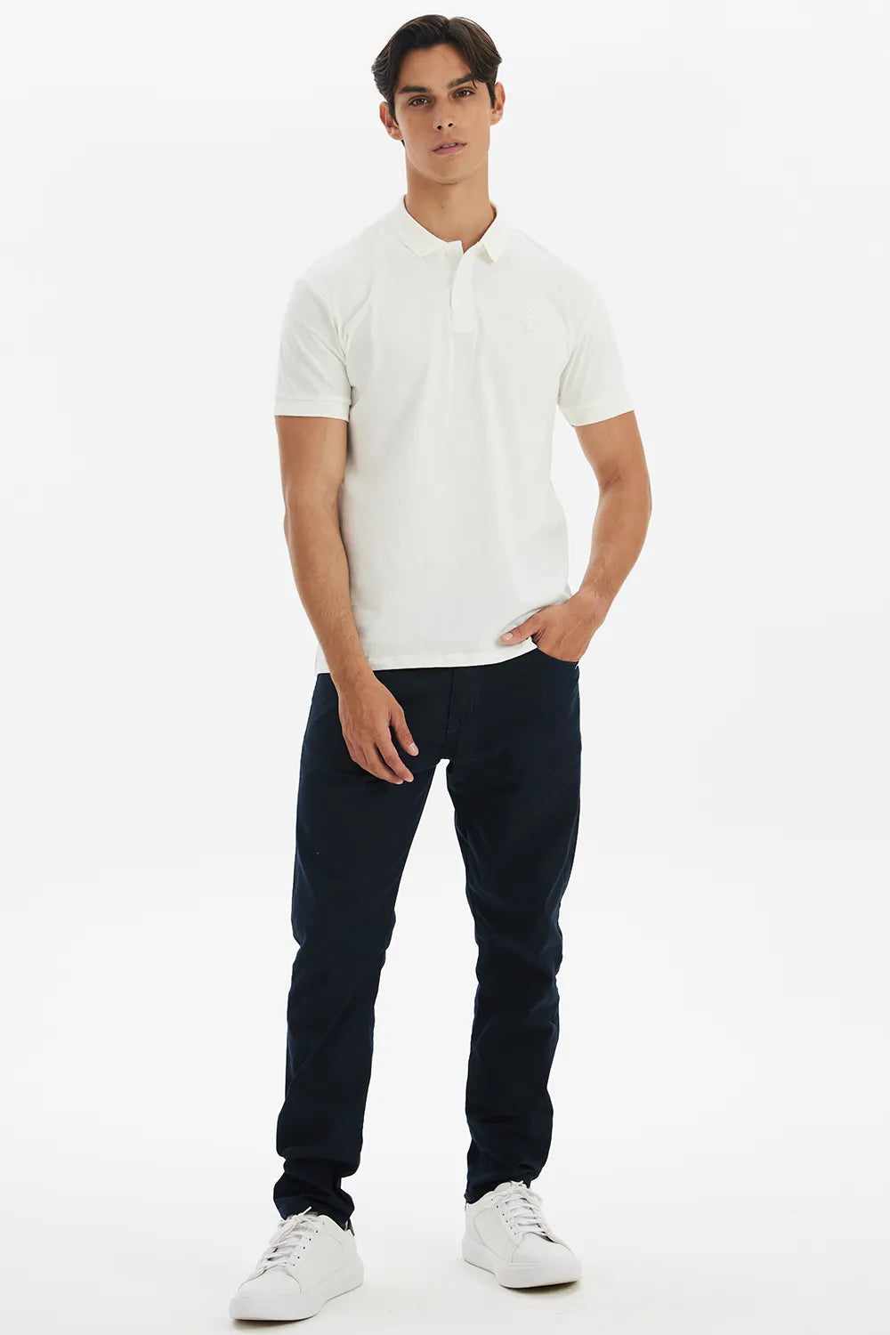 Polo Masculina Meia Malha Branco