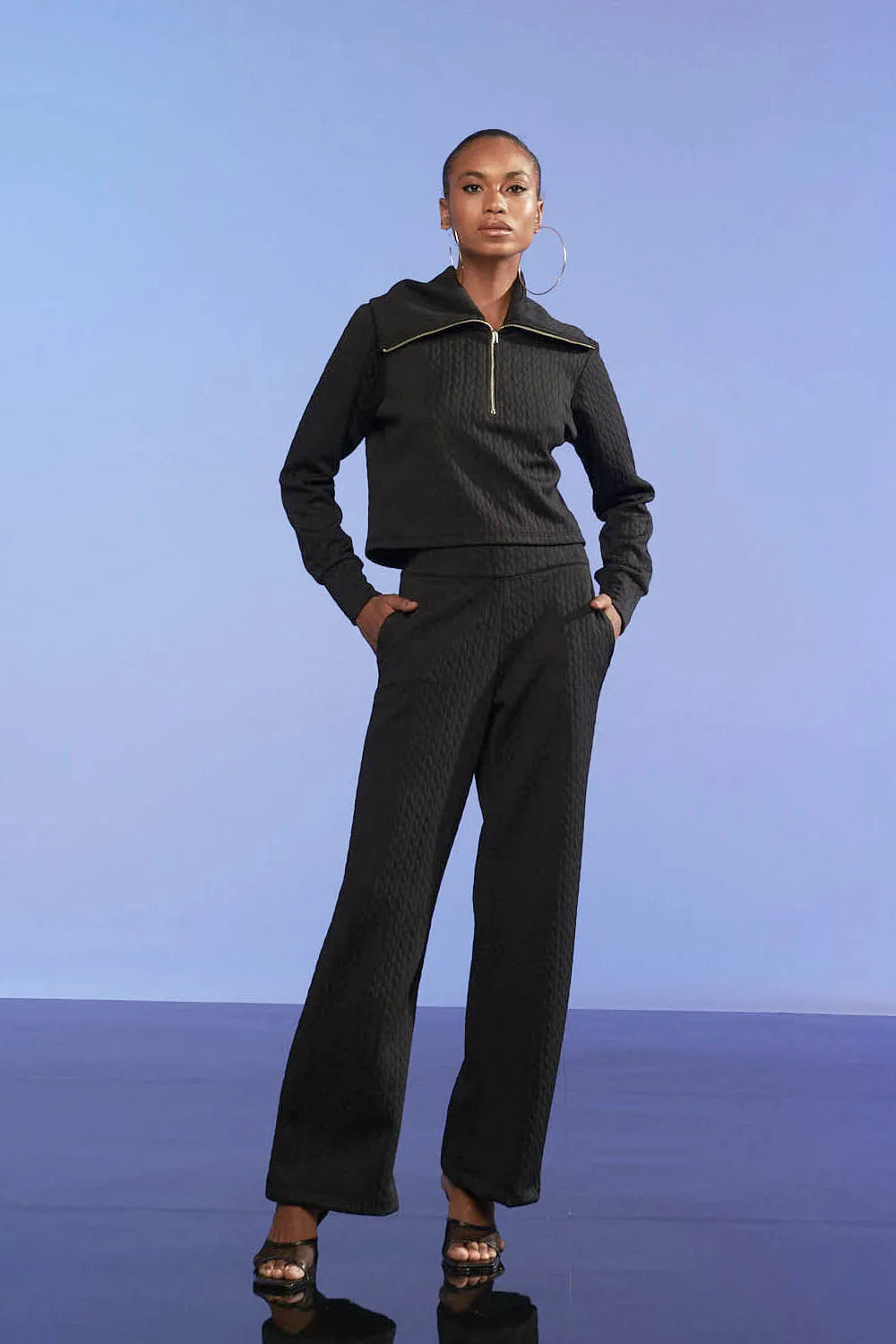 Calça Feminina Wide Leg Matelasse Smk Preto