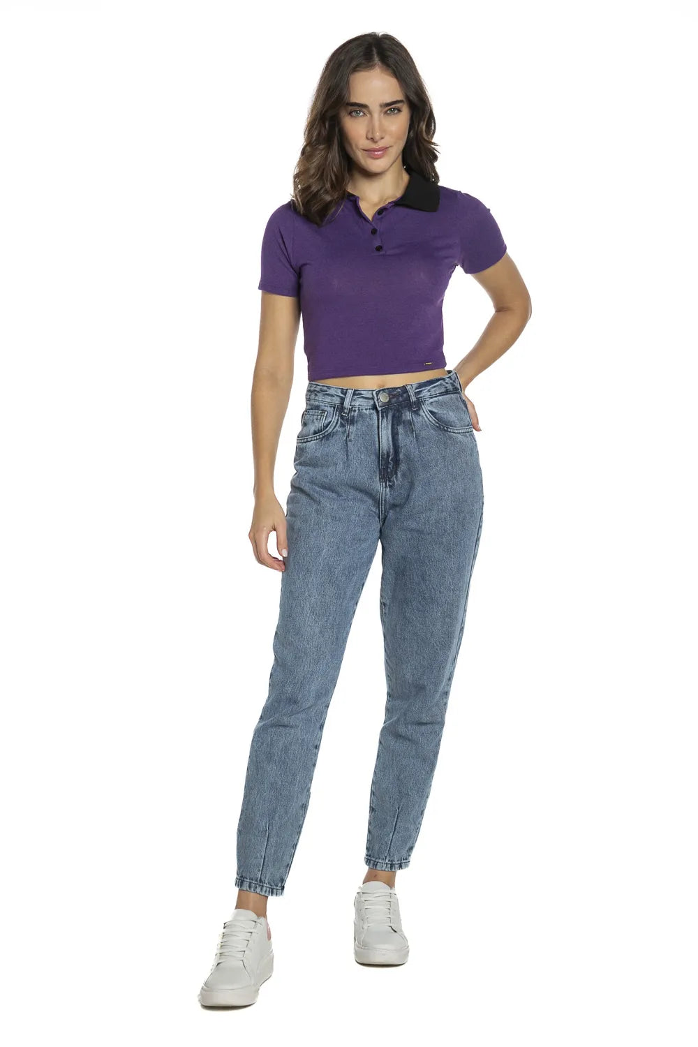 Polo Curta Feminina Malha Lisa Roxo Escuro