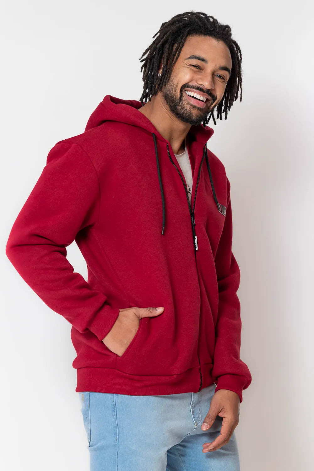 Blusa Moletom Masculina Com Zíper Vermelho Médio