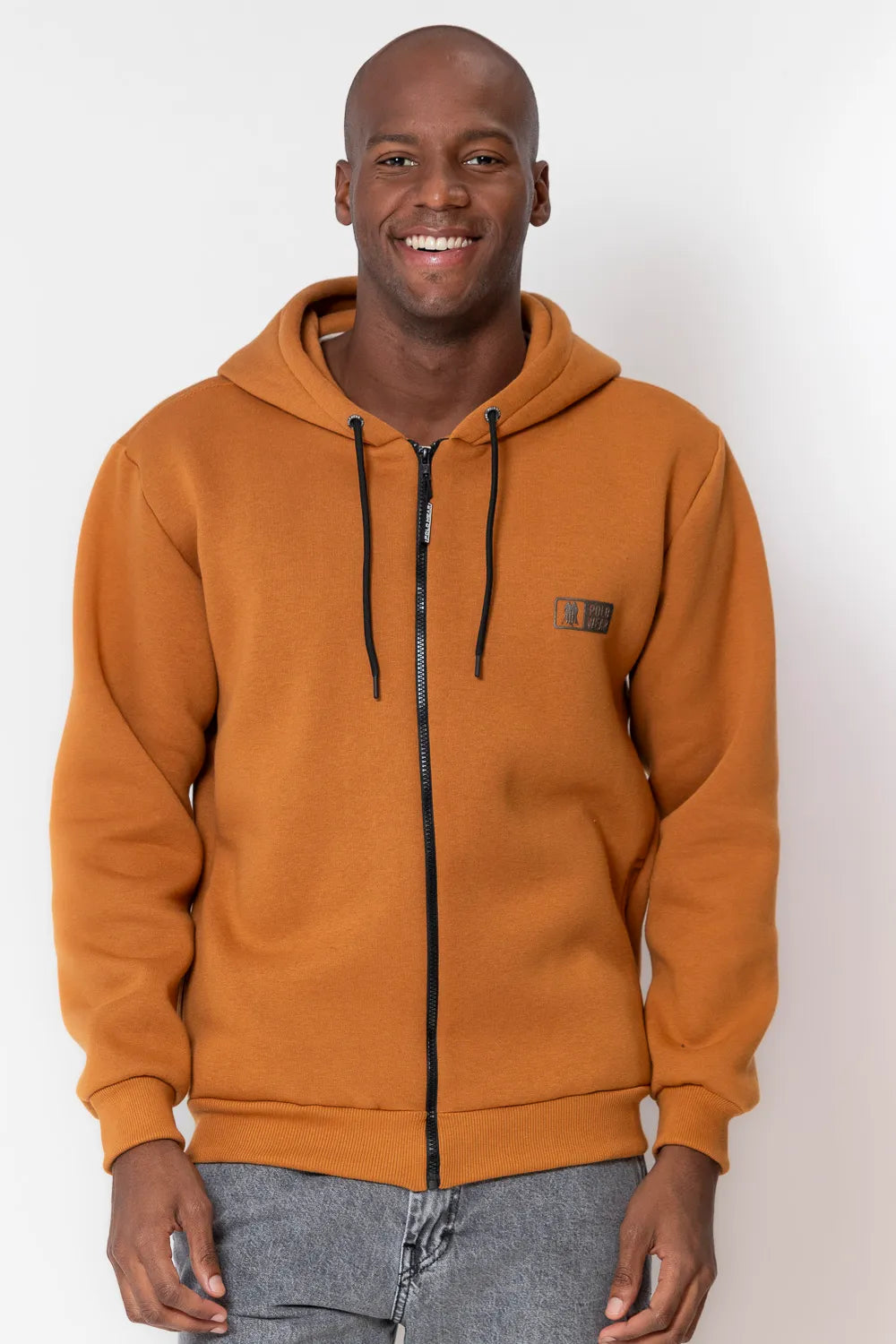 Blusa Moletom Masculina Com Zíper Marrom Médio