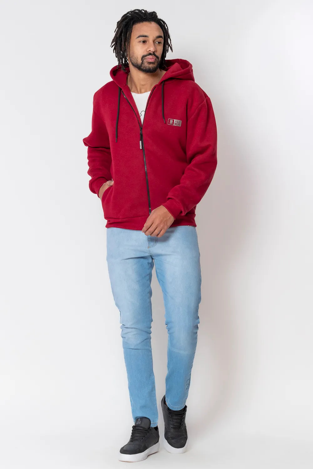 Blusa Moletom Masculina Com Zíper Vermelho Médio