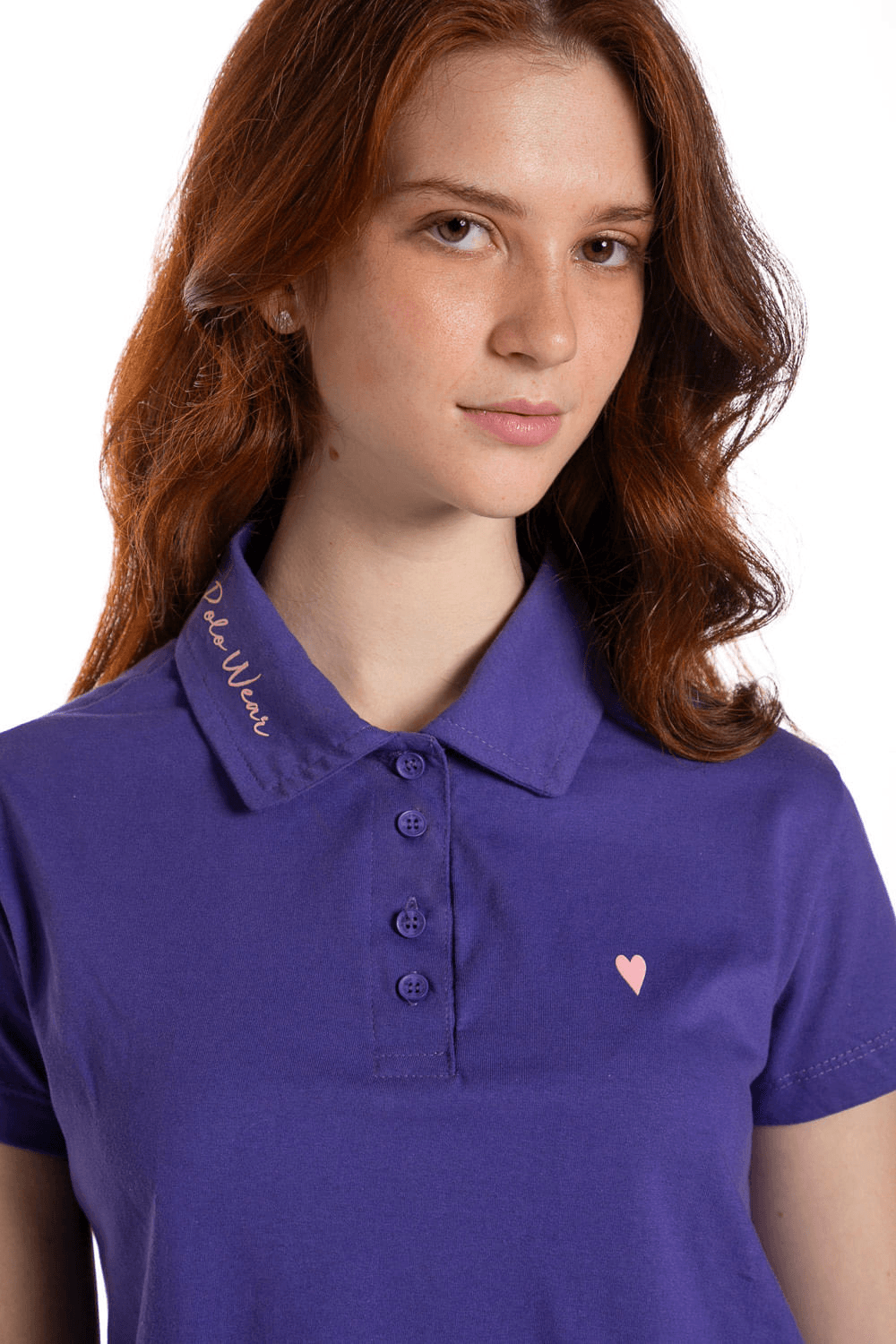 Polo Curta Feminina Meia Malha Lisa Roxo Escuro