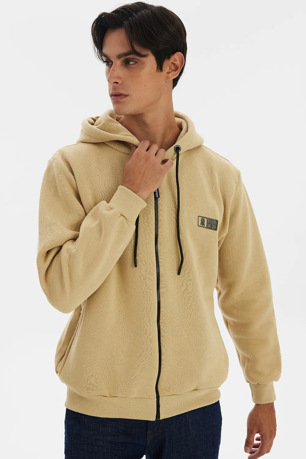 Blusa Moletom Masculina Com Zíper Bege Médio