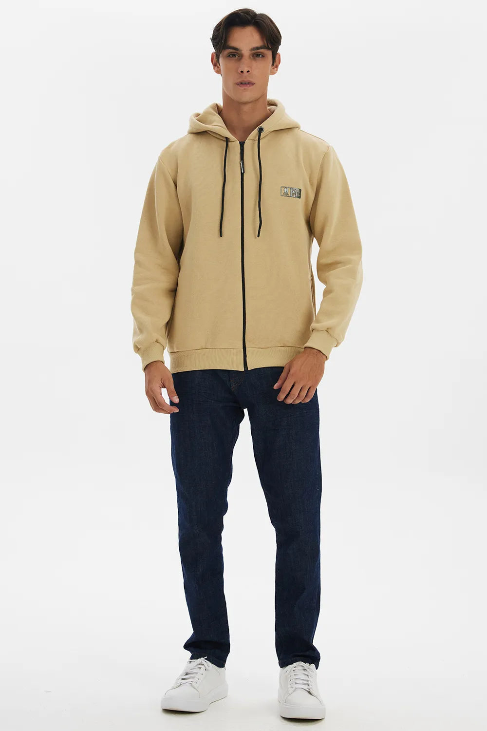 Blusa Moletom Masculina Com Zíper Bege Médio