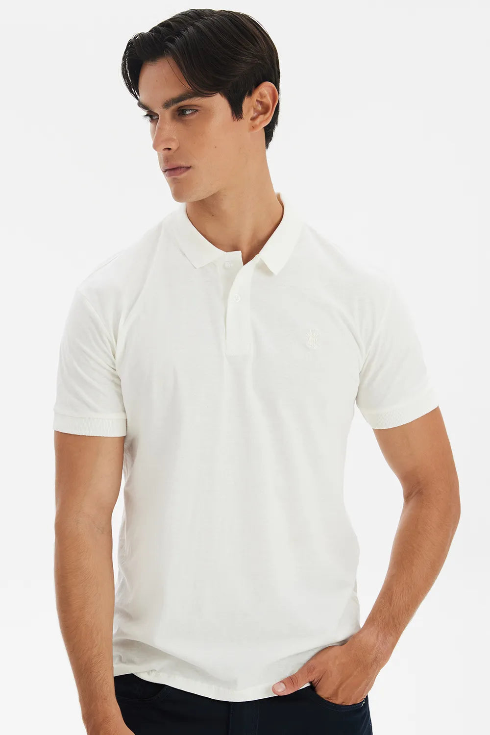 Polo Masculina Meia Malha Branco