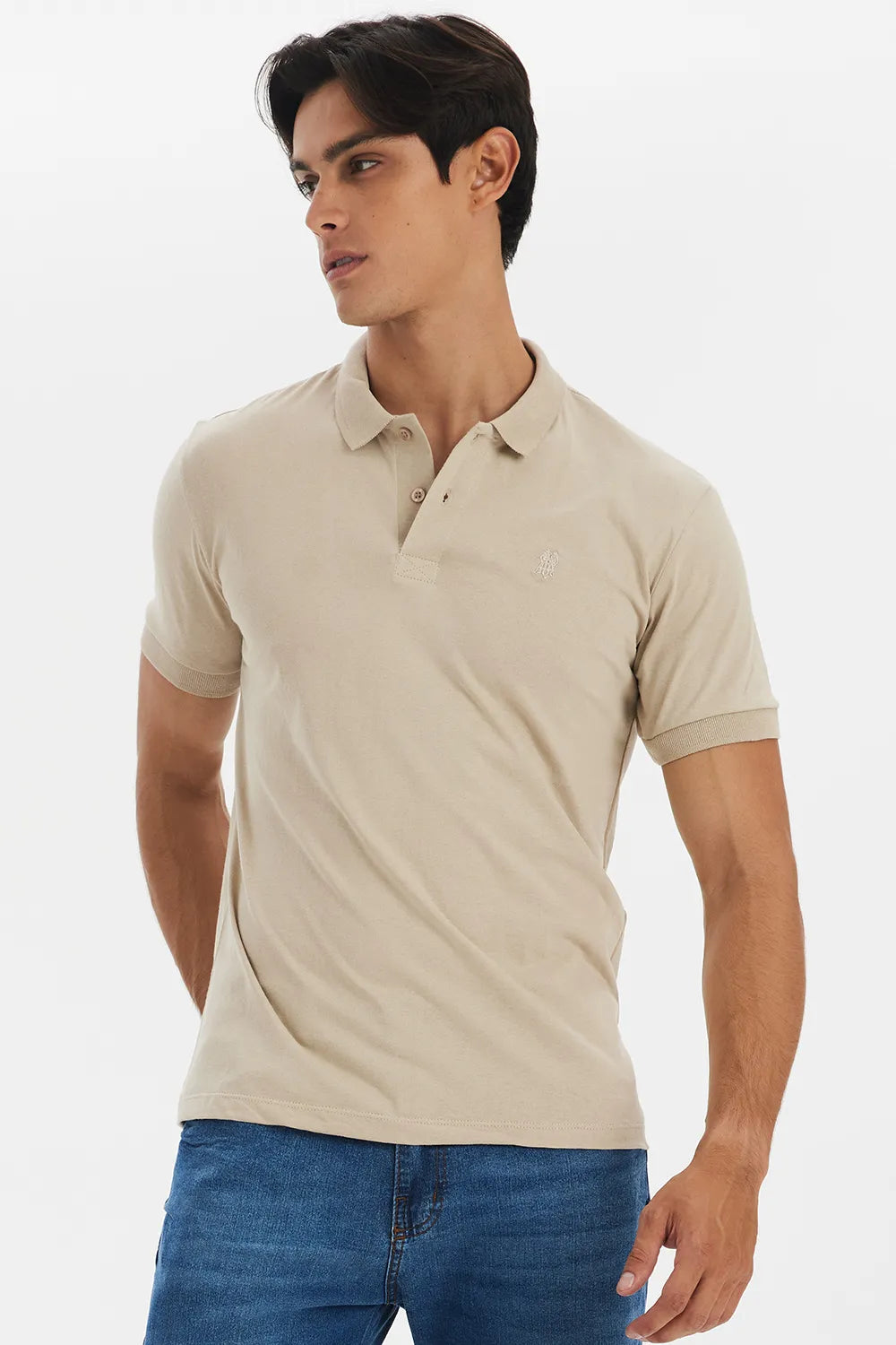 Polo Masculina Meia Malha Bege Médio