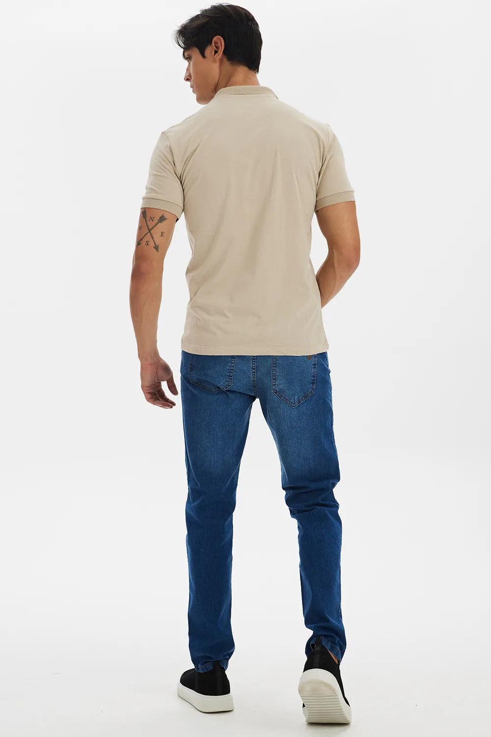 Polo Masculina Meia Malha Bege Médio