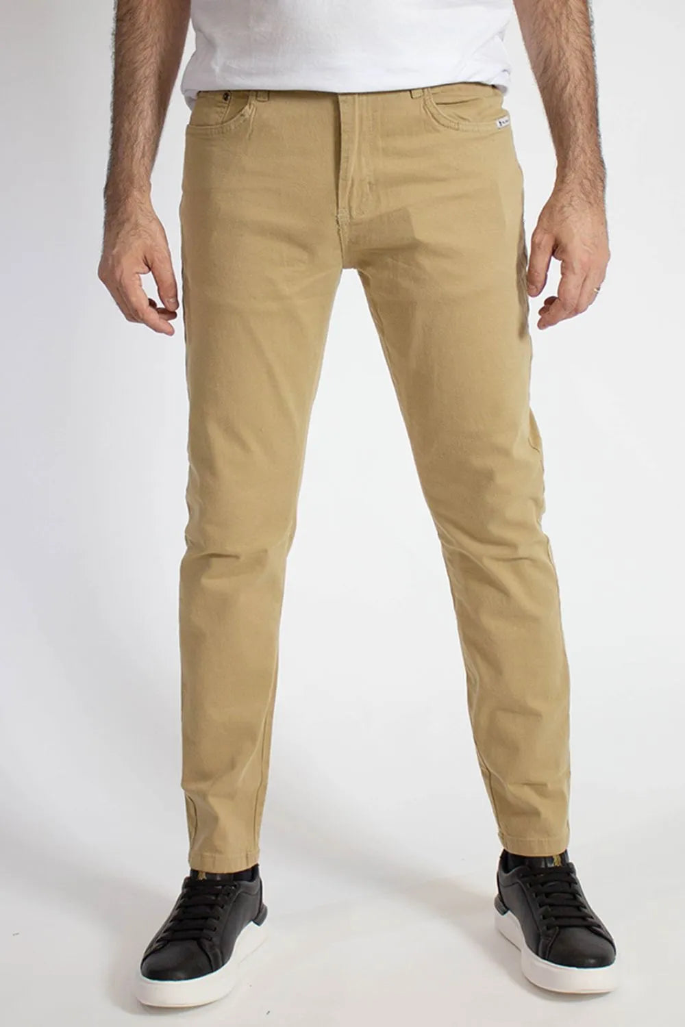 Calça Sarja Masculina Slim Básica Bege Escuro
