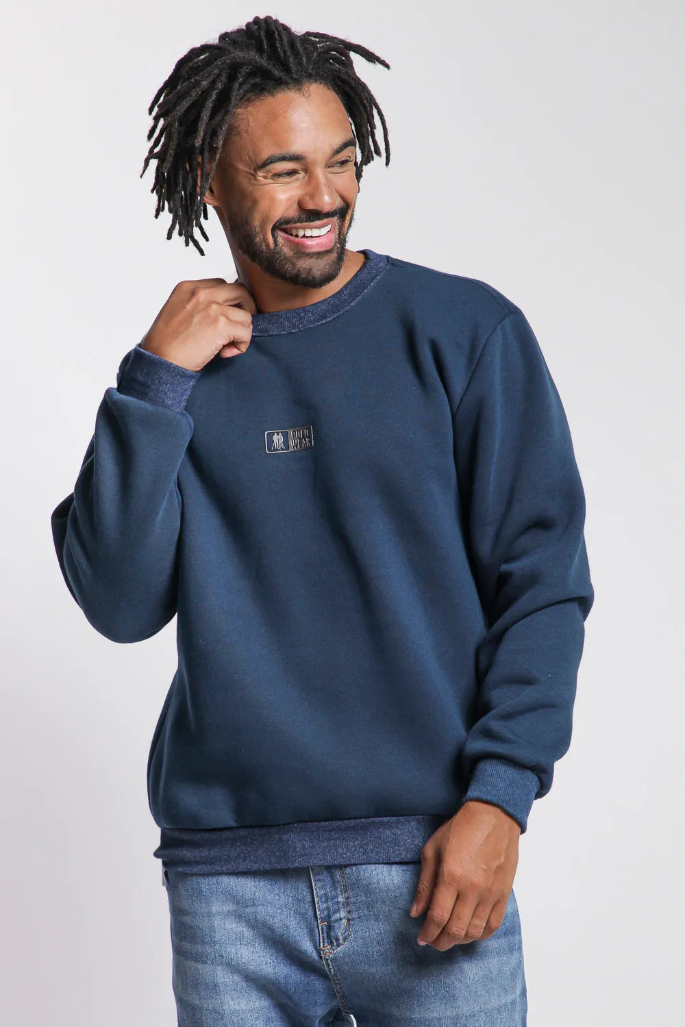 Blusa Moletom Masculina Gola Careca Azul Escuro