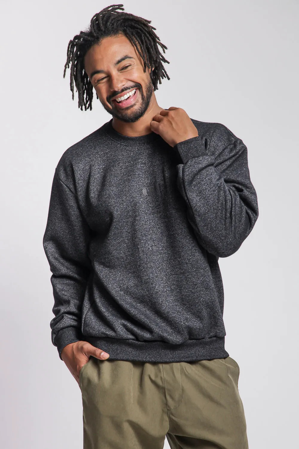 Blusa Moletom Masculina Gola Careca Preto Mescla