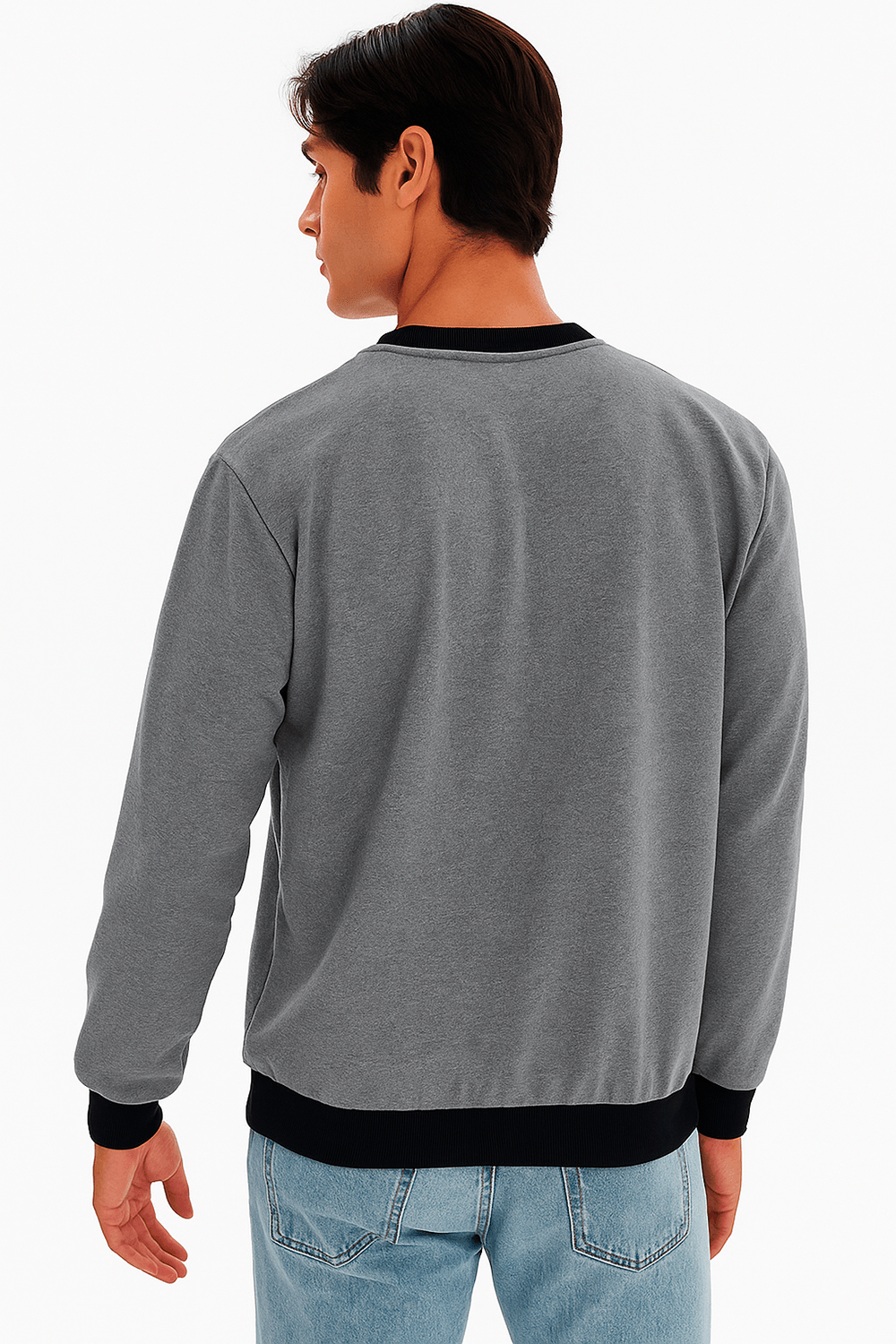 Blusa Moletom Masculina Gola Careca Cinza Médio