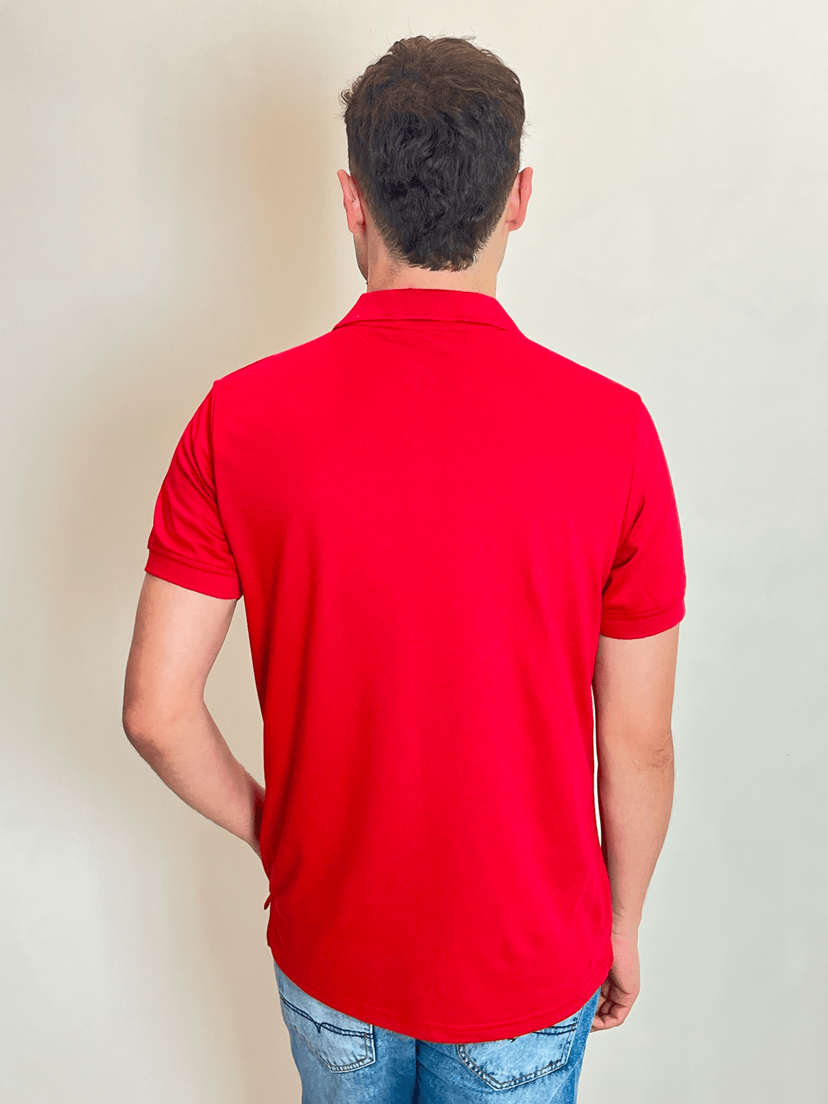 Polo Masculina Piquet Básica Com Botões Vermelho Médio