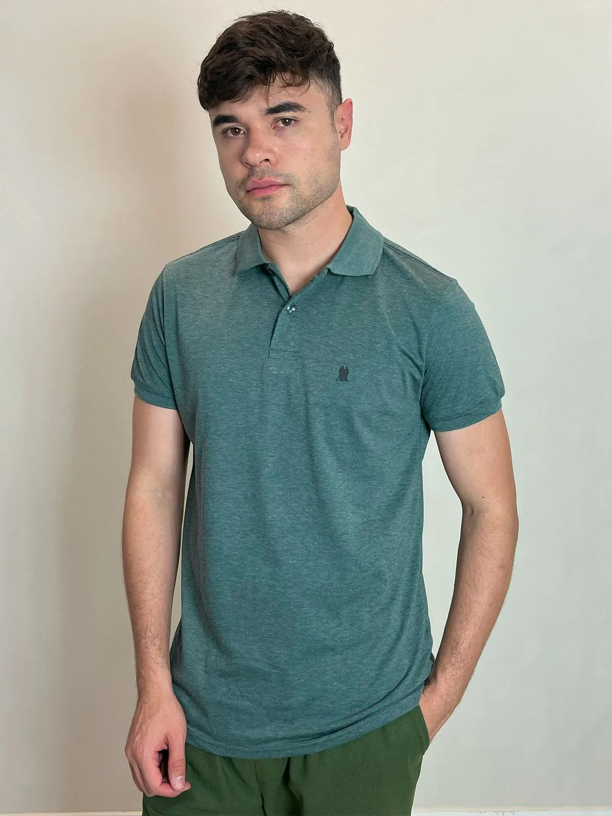 Polo Masculina Piquet Básica Com Botões Verde Claro
