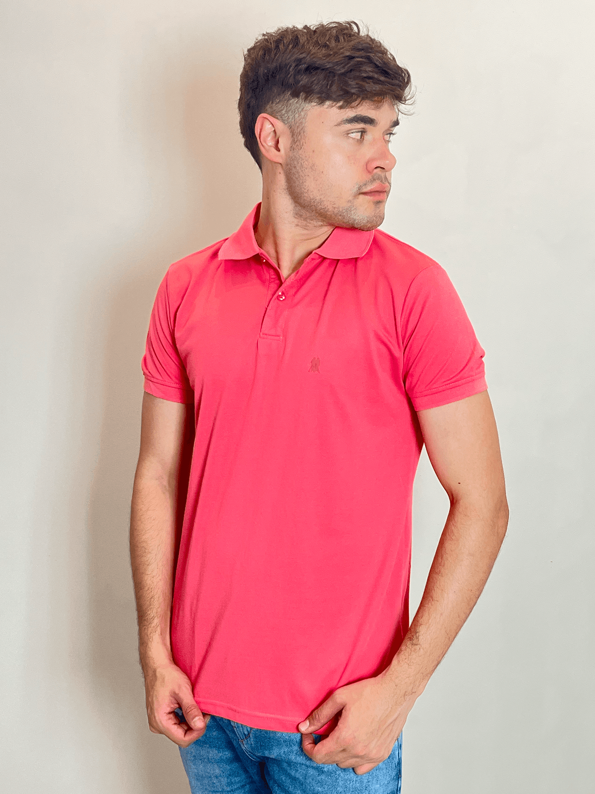 Polo Masculina Piquet Básica Com Botões  Coral