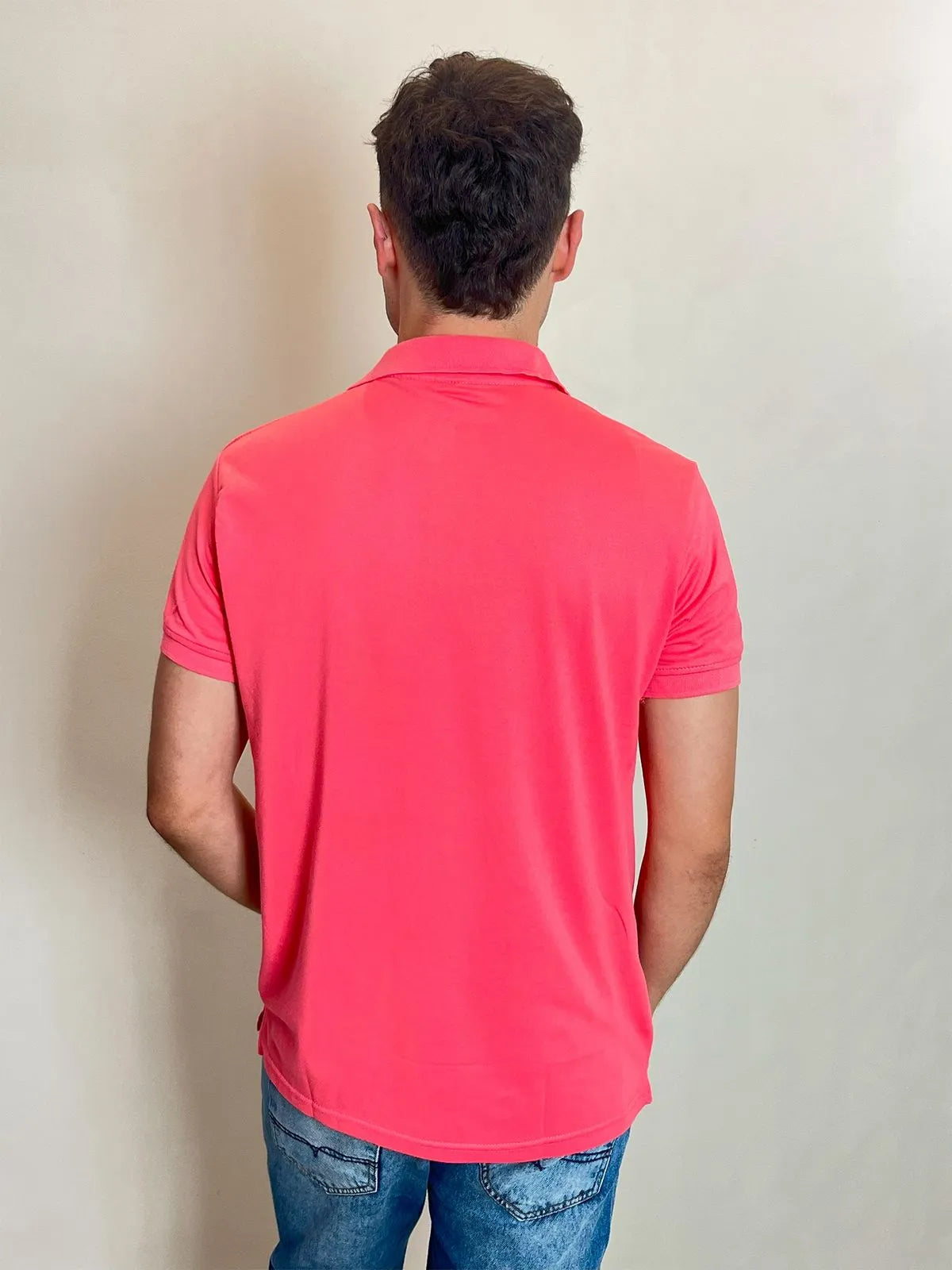 Polo Masculina Piquet Básica Com Botões  Coral