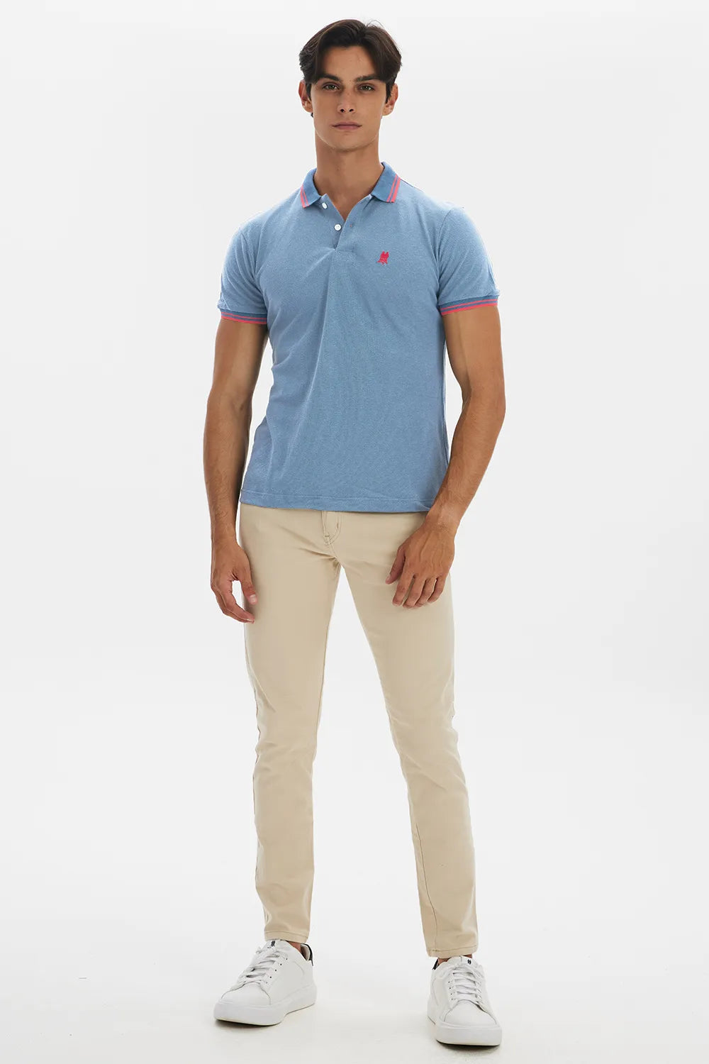 Polo Masculina Detalhe Filete Azul Médio