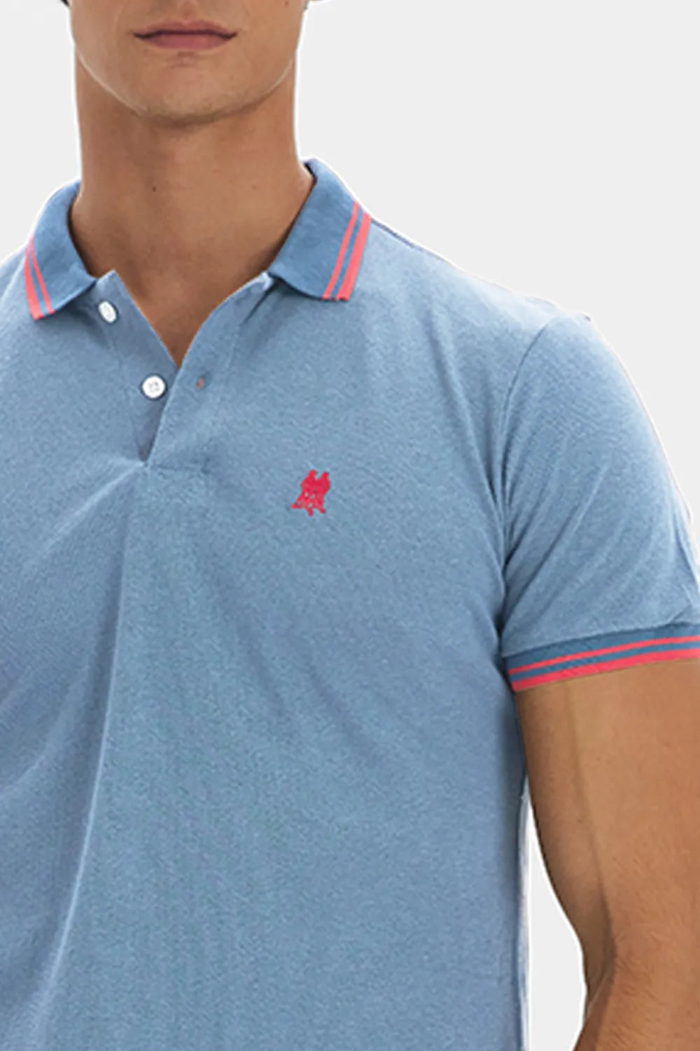 Polo Masculina Detalhe Filete Azul Médio