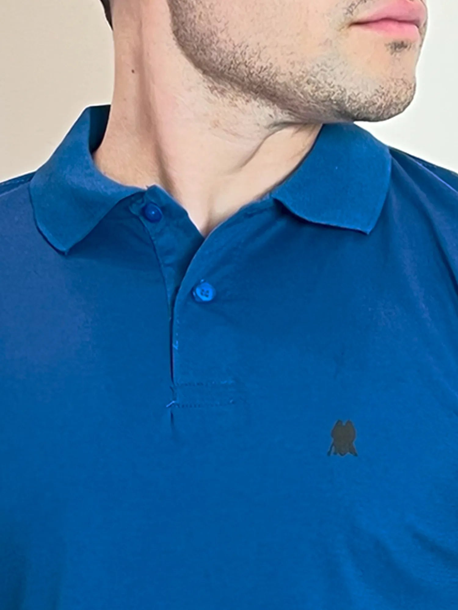 Polo Piquet Masculina Com Botão Azul