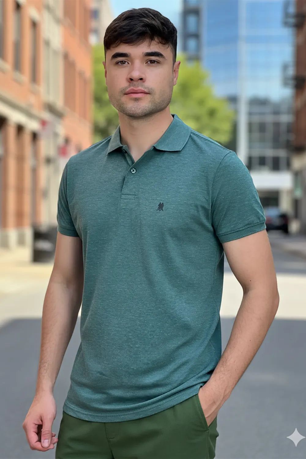 Polo Masculina Piquet Básica Com Botões Verde Claro